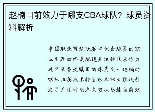 赵楠目前效力于哪支CBA球队？球员资料解析